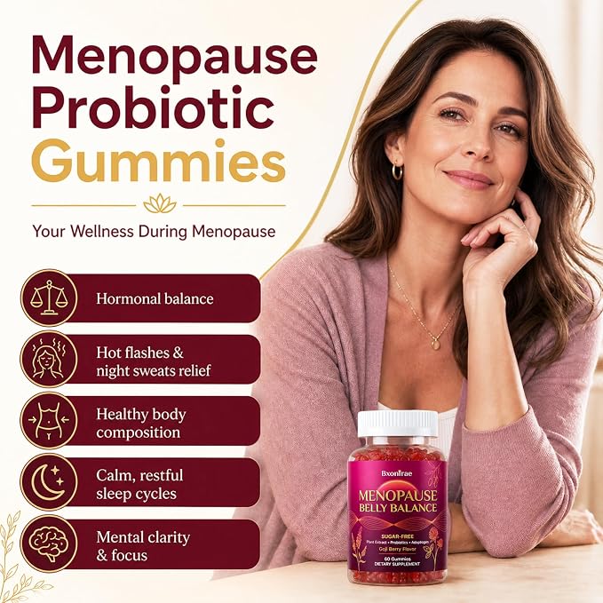 Menopause Supplements for Women Gummies - Black Cohosh & Soy Isoflavones for Menopause Hot Flashes, Belly Burner*, Hormone Harmony & Mood Balance| Sugar-Free,60 Gummies