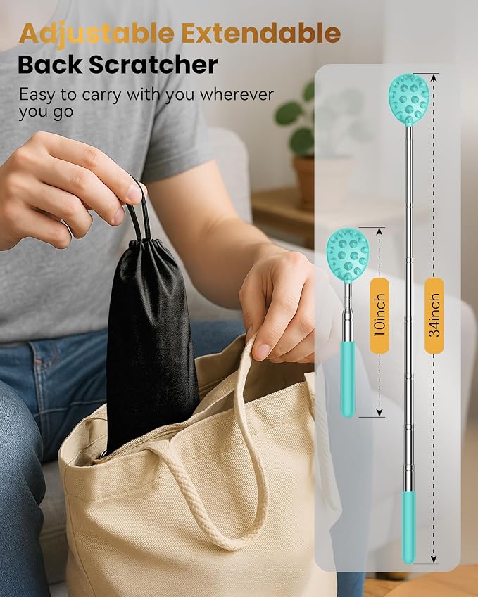 Upgraded Reinforced Telescoping Back Scratcher with 5 Detachable Heads, Larger Scratching Tips,Dad Gifts for Men, Women and Adults