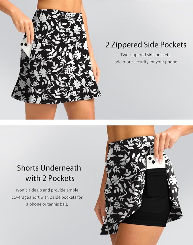 16" Golf Skorts for Women with 5 Pockets | Athletic, Tennis Skirt, High Waisted, Pickleball, Travel, Casual, Lightweight, Ruffle Summer Skirt, with Shorts