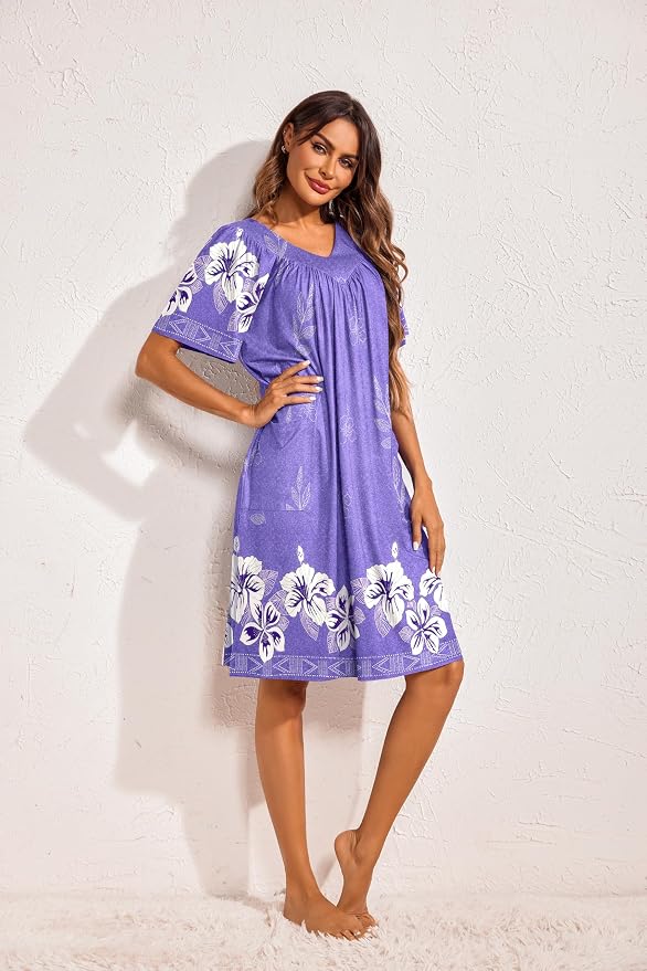 Ekouaer Womens House Dress Floral Print Moo Moos Nightgowns Moomoo Dresses Mumus with Pockets