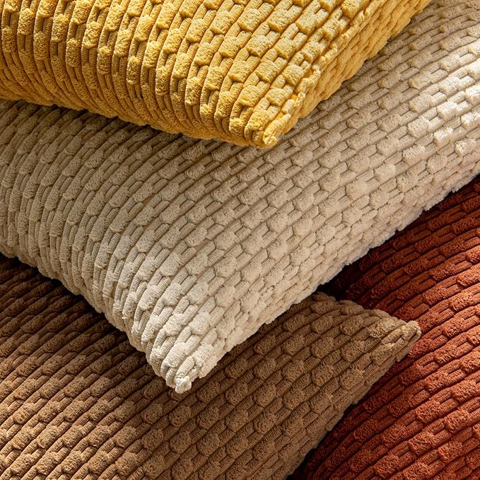 MIULEE Fall Decorative Throw Pillow Covers 26x26 Rust Textured Corduroy | Terracotta Pack of 2 Striped Pillow Covers Modern Farmhouse Autumn Home Decor for Couch Bed Sofa Living Room
