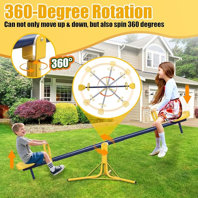 Teeter Totter, 360 Degrees Rotating Seesaw for Kids Outdoor for Toddlers Ages 3-10, Sit and Spin See Saw, Kids Outdoor Play Equipment for Home, Backyard, Safety Certified, Christmas Birthday Gift