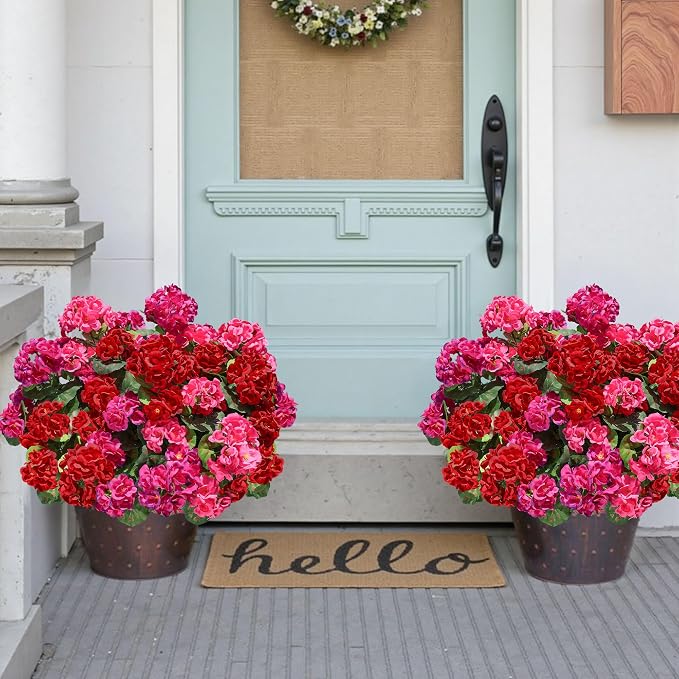 Artificial Geranium Fake Flowers for Outdoors Decoration, 6 Bundles Silk Geraniums Flower UV Resistant Look Real Faux Plants for Front Door Garden Porch Planter Patio Balcony Yard Indoor Home, Mix