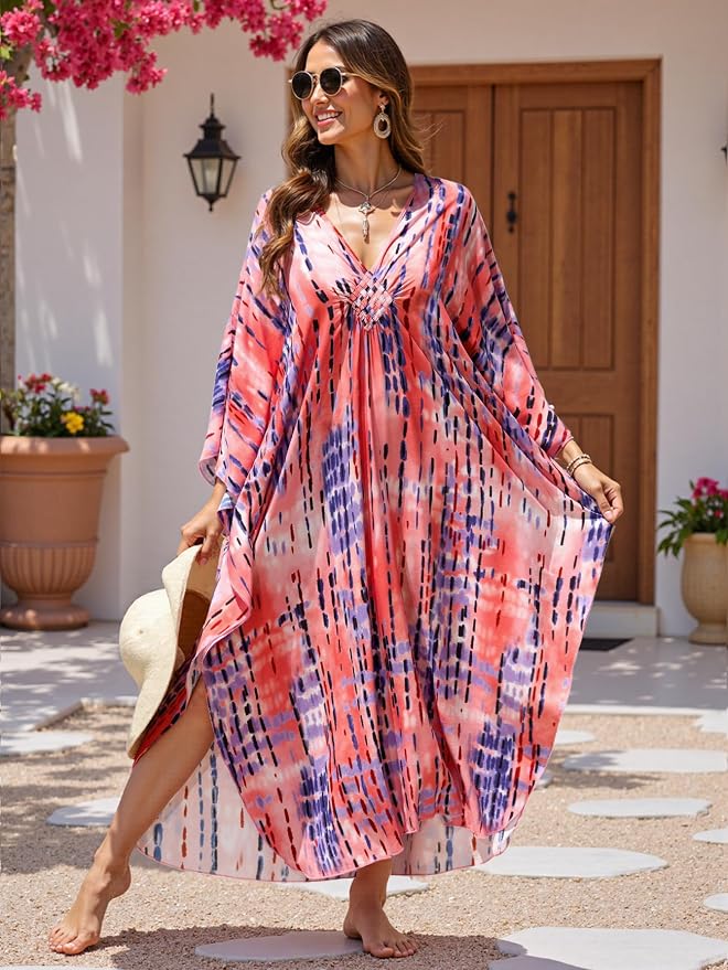 Mumu Dresses for Women Plus Size, Bohemian Kaftan Beach Cover Up Long Maxi Nightgown Soft Loungewear