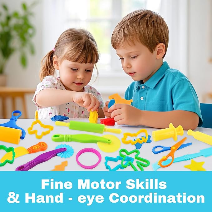 Dough Tools 17pcs Dough Tools Play for Kids Clay Accessories with Rolling Pins,Cutters,Roller,Safety Scissors,Plastic Knife