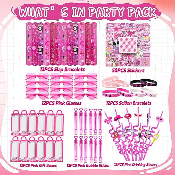 122 Pcs Pink Party Favors Pink Toy Gift Goodie Bag Stuffer Filler Makeup Party Decorations,Princess Theme Birthday Party Favors Decorations. ﻿