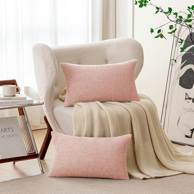 a moment Pink Spring Chenille Throw Pillow Covers 12x20 Inch Pack of 2 Modern Decorative Throw Pillow Covers Farmhouse Cross Covers Modern Home Decor for Sofa Bedroom Living Room