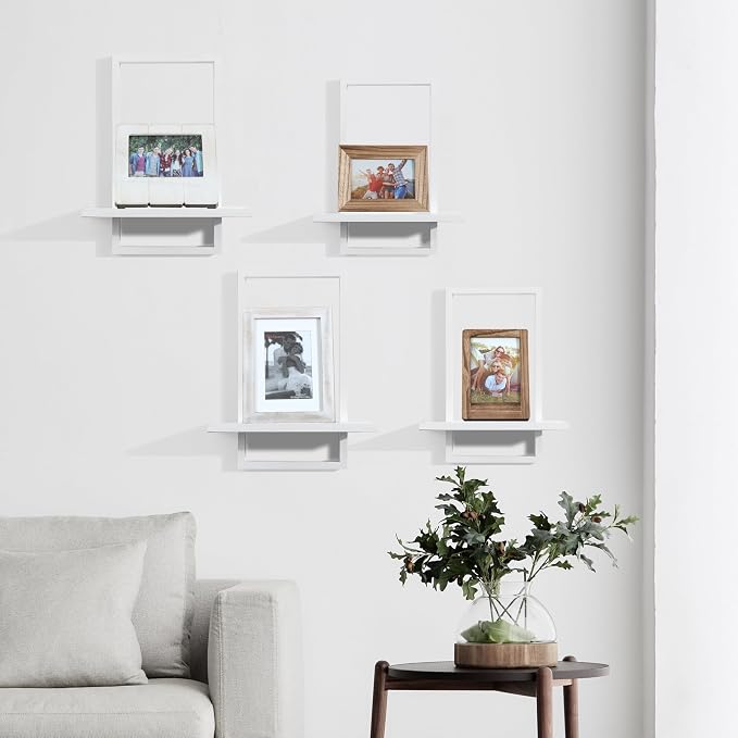 Floating Shelves for Wall,Decorative Wall Shelves,Plants Shelf Framed | Square Wall Decor,Art Sconces Artificial Vases Hanging Storage Shelf for Bathroom Living Room Modern Elegant,Wood,L+S,White