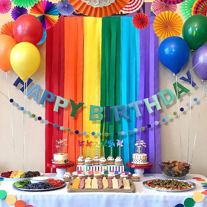 2 PCS Pre-Strung 3D Felt Happy Birthday Banner - Reusable Blue and Green Happy Birthday Decorations Sign,Handmade Wool Felt Ball Garland, Pom Pom Garland, Party Decor, Photo Prop