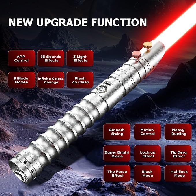 CVCBSER Upgrade App Control Dueling Lightsaber, Motion Control 16 Sets Sound Effects 3 Light Effects and 16 Colors Changeable, Premium Metal Light Saber for Adults Kids