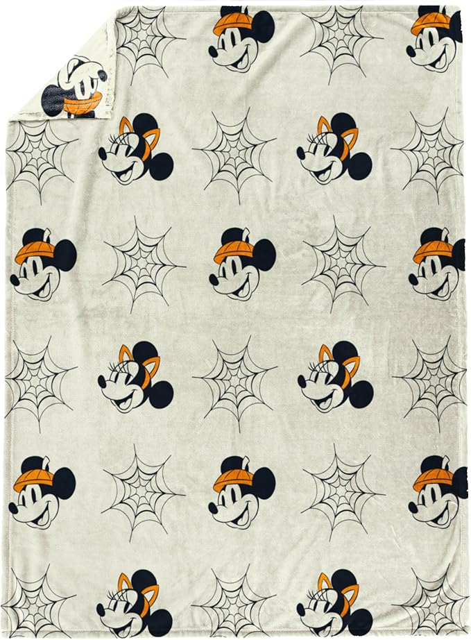 Jay Franco Kids Halloween Plush Throw Blanket – 50x70 Inch Ultra Soft & Comfy Fleece Throw for Couch, Sofa, Bed – Cozy Home Décor for Living Room & Bedroom, Beige - Mickey & Minnie Mouse