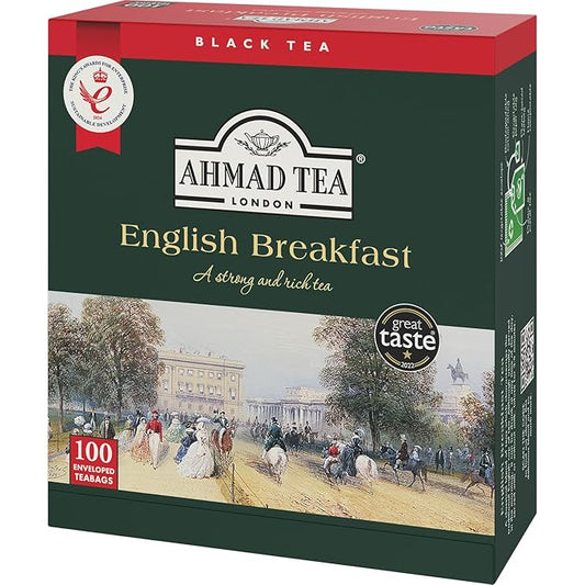 Ahmad Tea Black Tea, English Breakfast Teabags individually wrapped in foil, 100 ct - Caffeinated & Sugar-Free