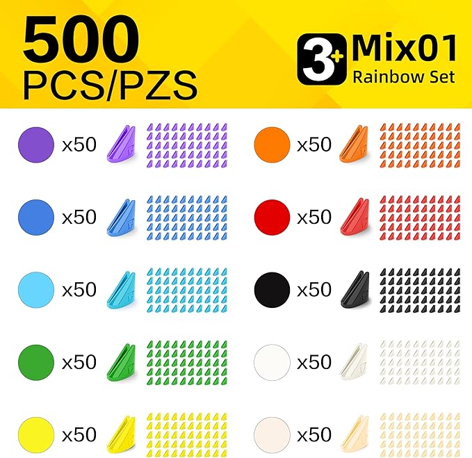 Tricofun Classic 500 Pieces Soft Building Blocks for Kids - Rainbow Mix Set - STEM Toys Educational Building Toys kit - Silicone Rubber for Preschool Kids Boys and Girls Aged 6+ Gift(MIX01)