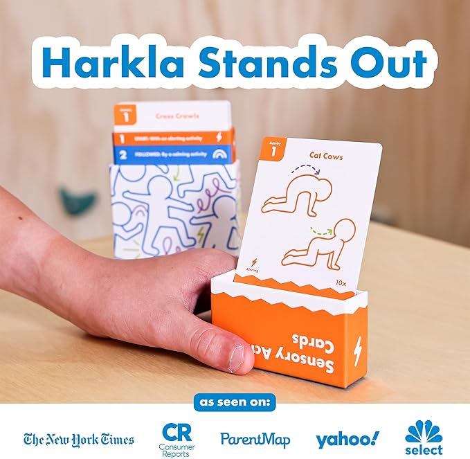 Harkla Sensory Activity Cards – 60 Therapist-Designed Brain Breaks for Kids | 30 Double-Sided 3 x 5 Cards | No-Prep Self Regulation Tool for Focus, Energy & Calm | Classroom & Sensory Kit