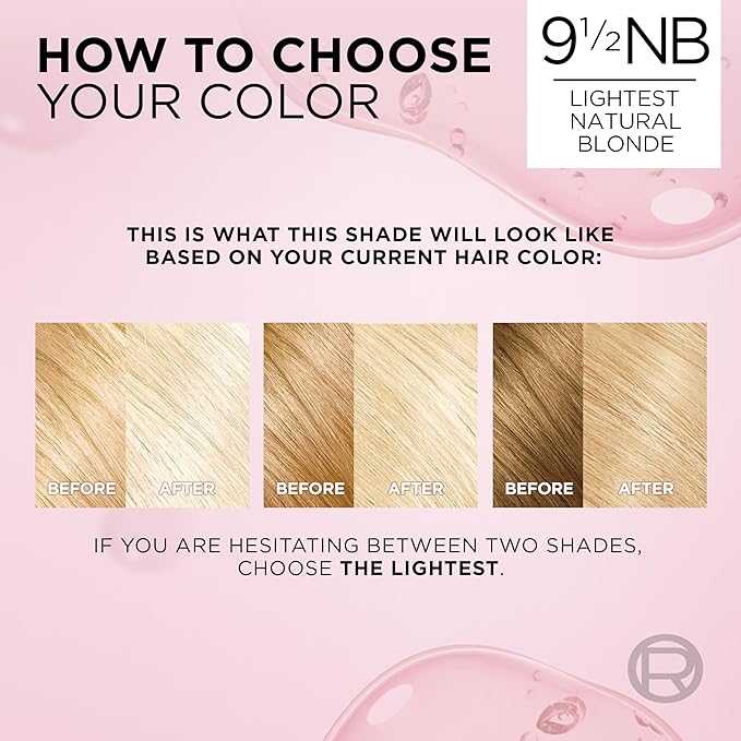 L'Oreal Paris Excellence Crème Permanent Hair Dye, Triple Care Hair Color with Hyaluronic Acid for 100% Gray Coverage, 9.5NB Lightest Natural Blonde, 1 Kit (Pack of 2) (Packaging May Vary)
