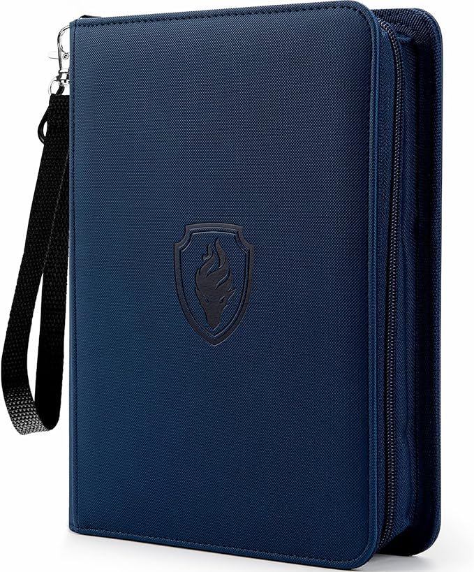 Fabmaker Premium 4 Pocket Zip Card Binder, Trading Card Binder for 320 Cards, Portable PU Card Collection Binder, Collector Card Album Folder for Game & Sports Cards, Navy Blue