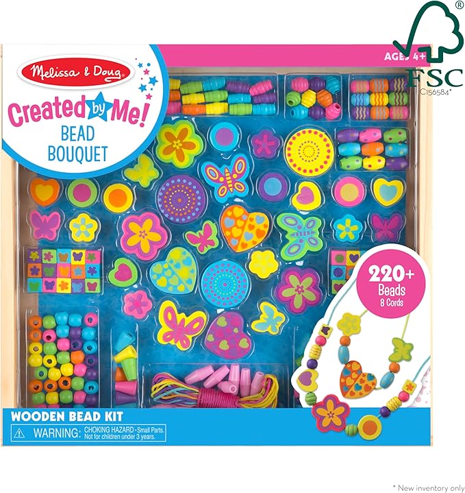 Melissa & Doug Created by Me! Bead Bouquet, Deluxe Wooden Jewelry Making Kit, 220+ Bright Colored Beads & Cords, DIY Necklace & Bracelet Making Kit, Arts & Crafts Toddler Toys for Kids Ages 4+