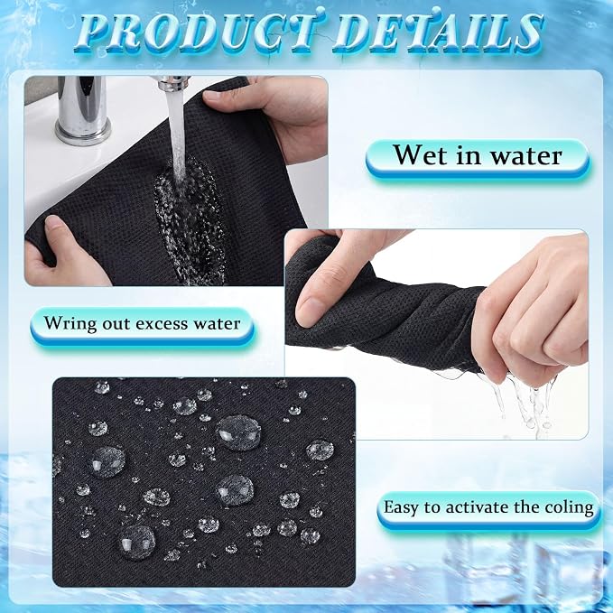 Honoson 20 Pcs Cooling Towels for Neck and Face, 47"x12" Sports Breathable Ice Towels Microfiber Chilly Sweat Rags with Portable Bottle for Gym Golf Athletes Yoga Workout Hot Weather (Black)