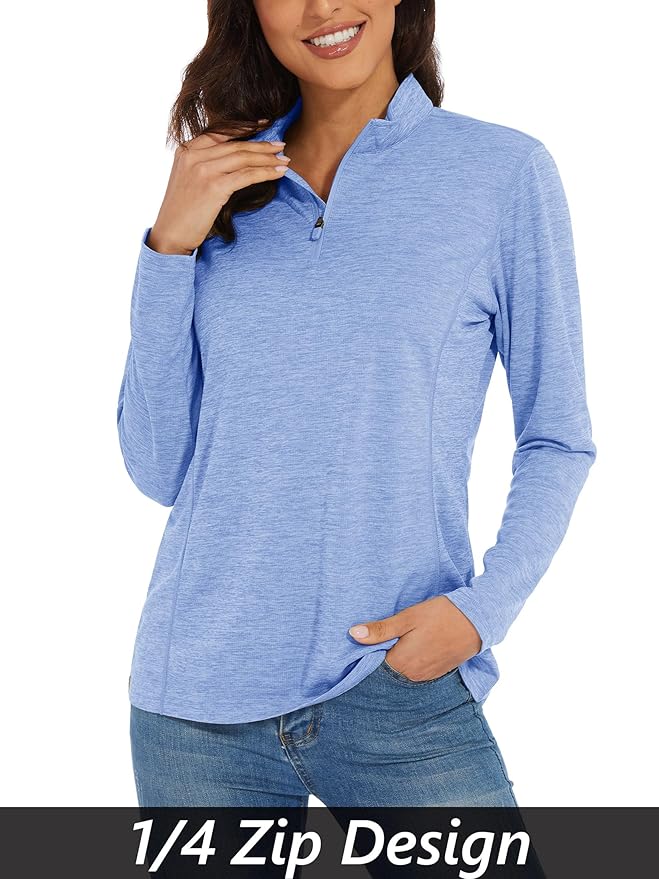 MAGCOMSEN Women's UPF 50+ Sun Shirts Long Sleeve 1/4 Zip Pullover Quick Dry Workout Hiking Tops Running Athletic Shirts
