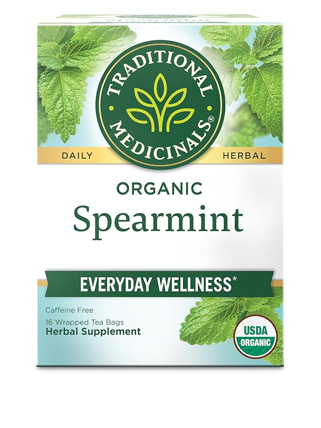 Traditional Medicinals Organic, Spearmint Tea - Supports Everyday Wellness, Healthy & Refreshing - Kosher, Non-GMO, Caffeine-Free, Compostable - 16 Tea Bags
