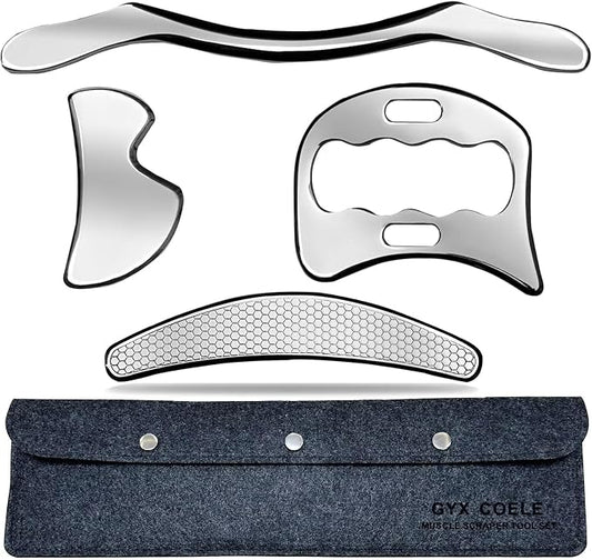 4 in 1 Muscle Scraper Stainless Steel Gua Sha Massage Tool Set with Bag,IASTM Scraping Tools for Muscle Treatment
