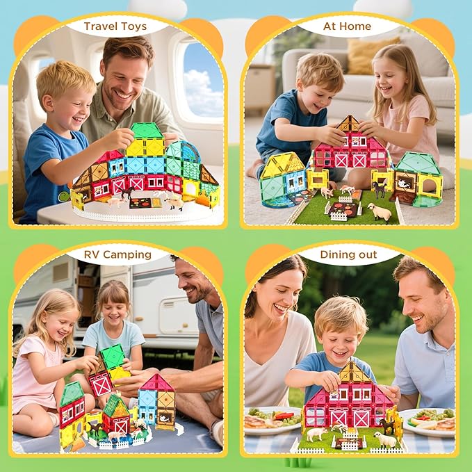 Magnetic Tiles with Farm Animals, 50PCS Magnetic Blocks Building Toys for Age 3-5 4-8 8-12, Construction STEM Magnet Toys Gift for Kids, Boys and Girls