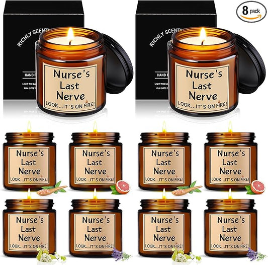 MTLEE 8 Pcs Nurses Gifts Bulk for Women, Nurse's Last Nerve Scented Candles 3.5 oz Candle CNA Gifts for Christmas Women Female Graduation Birthday Present