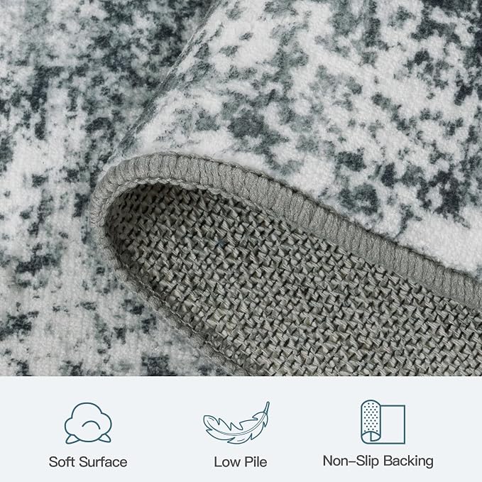 9x12 Area Rug for Living Room, Abstract Washable Non-Slip Large Rugs, Grey | Neutral Carpets for Bedroom, Dining Room, Home Office Nursery Indoor, Stain Resistant, Low Pile, Non-Shedding Modern Rug