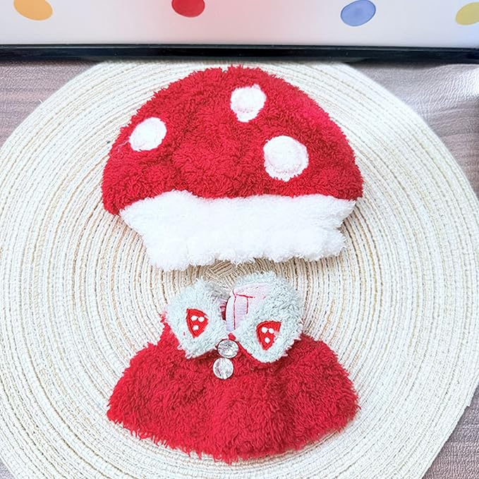 Clothes for 15/17cm Doll (No Doll), Fashion Outfit Set - Red Hat + Dress, Cute Dress Up Accessories (Red Mushroom)