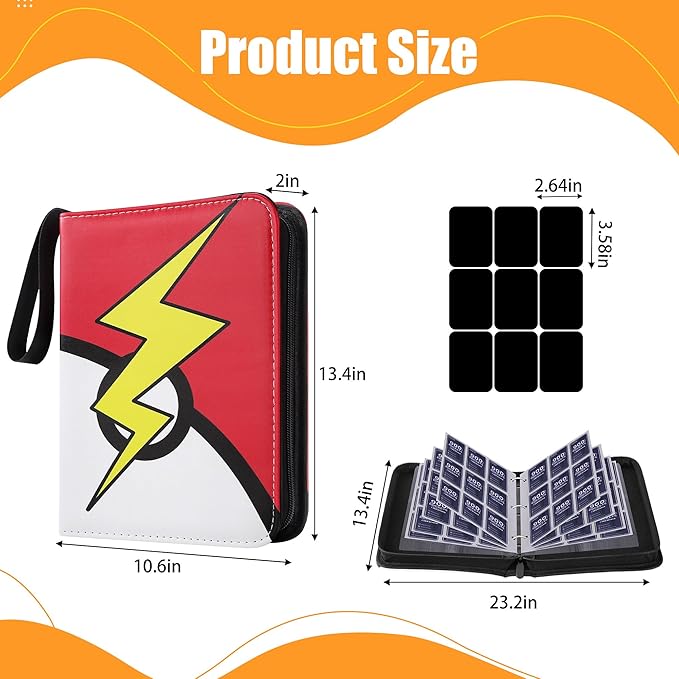 Card Binder 9 Pocket, Trading Card Binder With 50 Removable Sleeves, Portable Card Collection Binder for Standard Cards (Red)