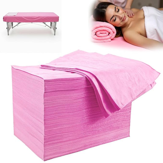100 Pack 31" x 71" Disposable Non-Woven Massage Table Bed Covers - 2-Ply Waterproof Spa Sheets for Facial, Tattoo & Waxing.(pink 100pc)