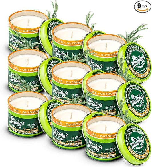 Murphy's Naturals Mini Mosquito Bug Repellent Candles for Outdoor Patio, Citronella & Essential Oils, 14-Hour Burn Time Each, 3.5 oz, 9-Pack