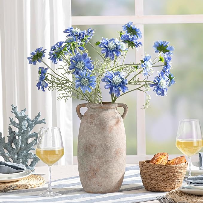 Dobbyby Ceramic Flower Vase 12 inch Farmhouse Rustic Vase Decorative Pottery Terracotta Tall Vases for Home Decor Table Mantle Fireplace Living Room Bathroom Wedding Centerpiece (Large-Terracota)