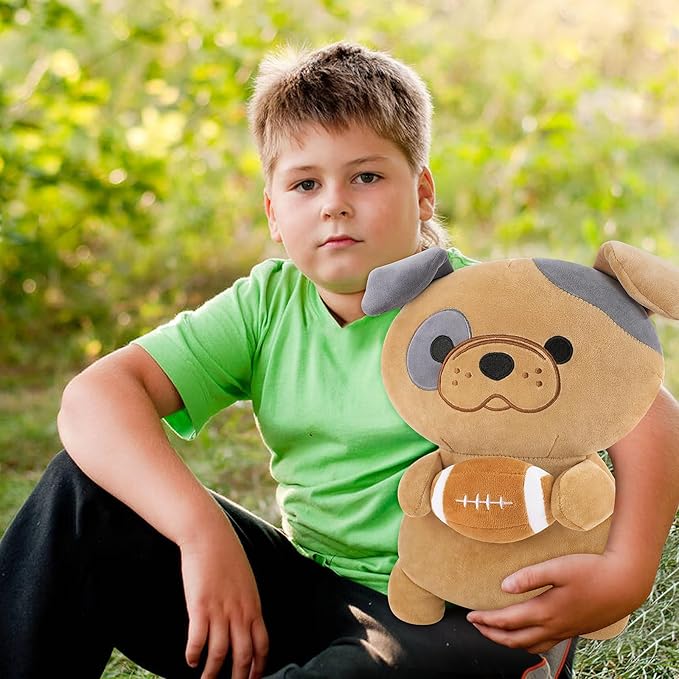 Achwishap French Bulldog Stuffed Animal,French Bulldog Plush with Rugby,14” Puppy Plush Toys,Cute Plushies Kawaii Plushie Soft Huggging Pillow,Cuddly Animal Body Pillow for Kids Adults(Brown)