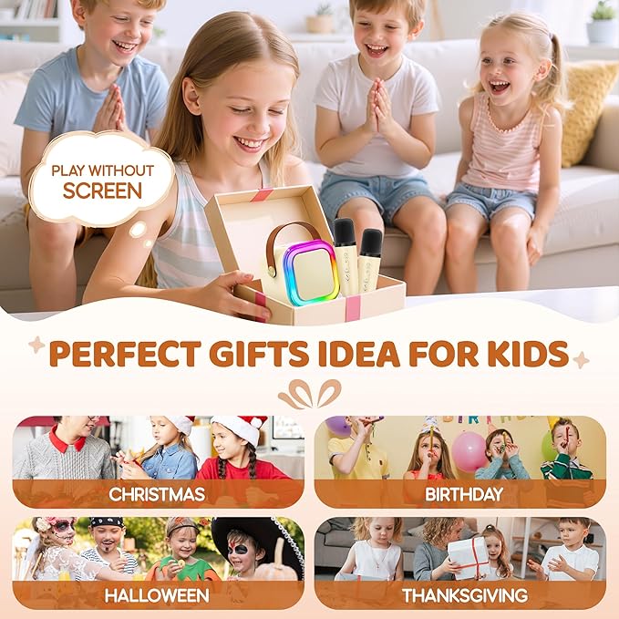 Karaoke Machine for Kids, 2026 TOP Toys Birthday Gifts Ideas for Girls Ages 4, 5, 6, 7, 8, 9, 10, 12+ Years Old, Portable Mini MP3 Player with 2 Wireless Mics for Party