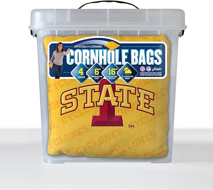 YouTheFan Officially-Licensed NCAA Set of 4 Cornhole Bags - All Weather Regulation 6” x 6” Size - 16oz Weight - Designed in USA