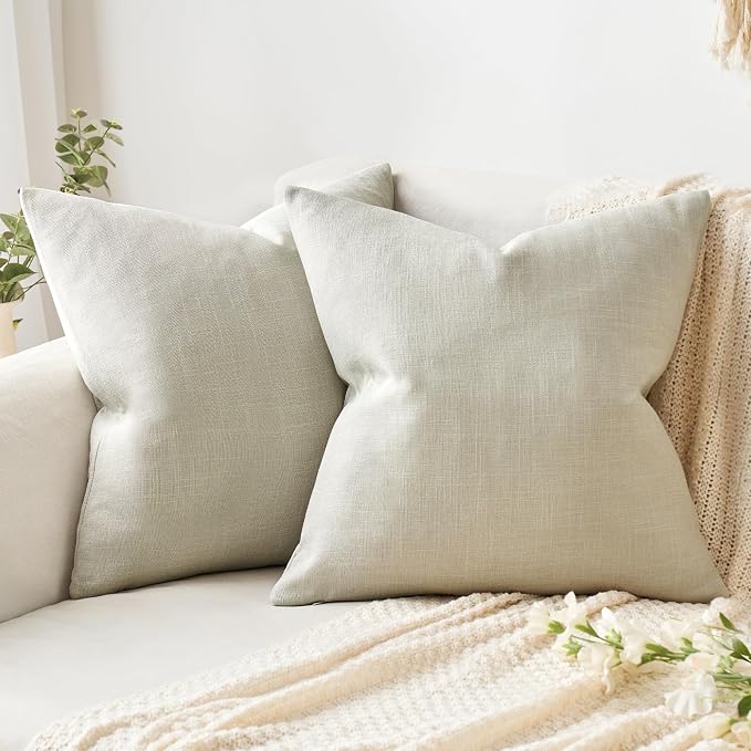 MIULEE Pack of 2 Decorative Linen Burlap Pillow Covers Farmhouse Boho Accent Pillowcases for Sofa Car Couch Bedroom Living Room Decor 18x18 Inch Greyish White