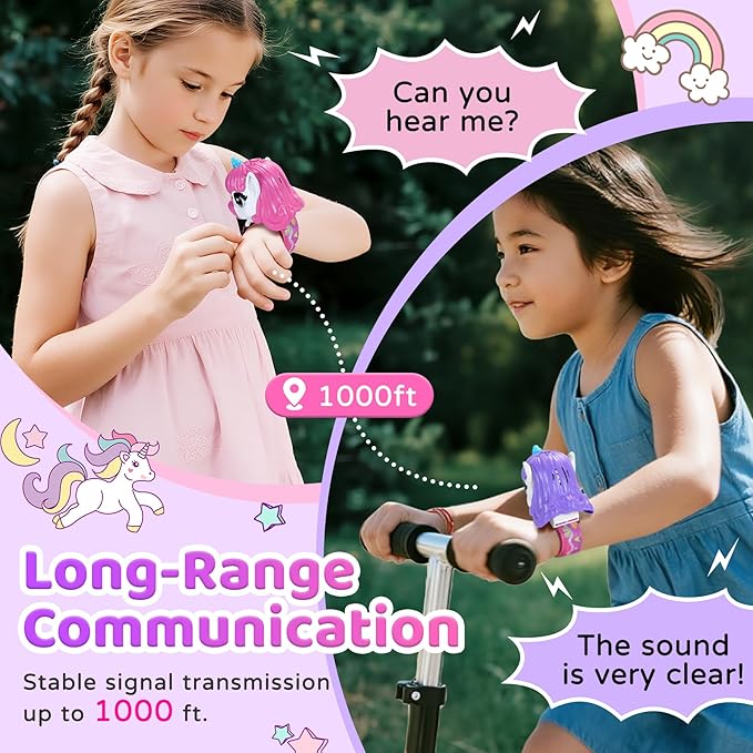 Vvinca Unicorn Walkie Talkies for Kids 2 Pack - Toys for Age 3-4 5-7 8-12 Girls Birthday 3 4 5 6 7 8 9 10 11 12 Year Old Camping Outdoor Toddler Toys Magical Pony Walkie-Talkie