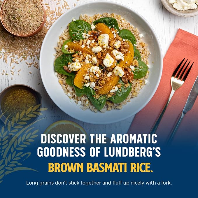 Lundberg Organic Basmati, Long-Grain Brown Rice – Non-Sticky, Fluffy & Aromatic, 32 Oz