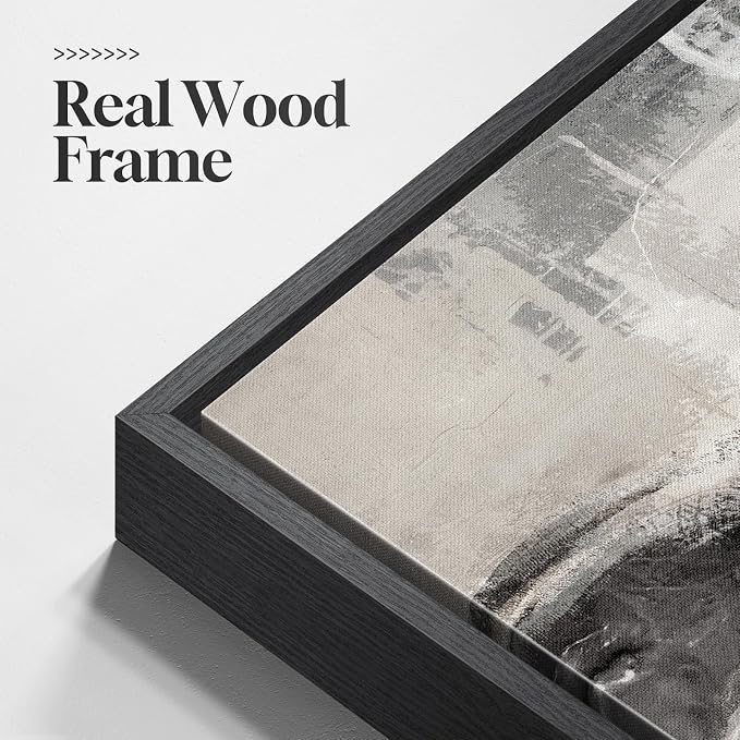 Large Framed Neutral Abstract Wall Art for Living Room, 3 Piece Modern Canvas Prints Paintings Artwork for Walls, Black Beige Brown Neutral Tone Pictures for Hallway Bedroom Office Wall Decor 24x36 In