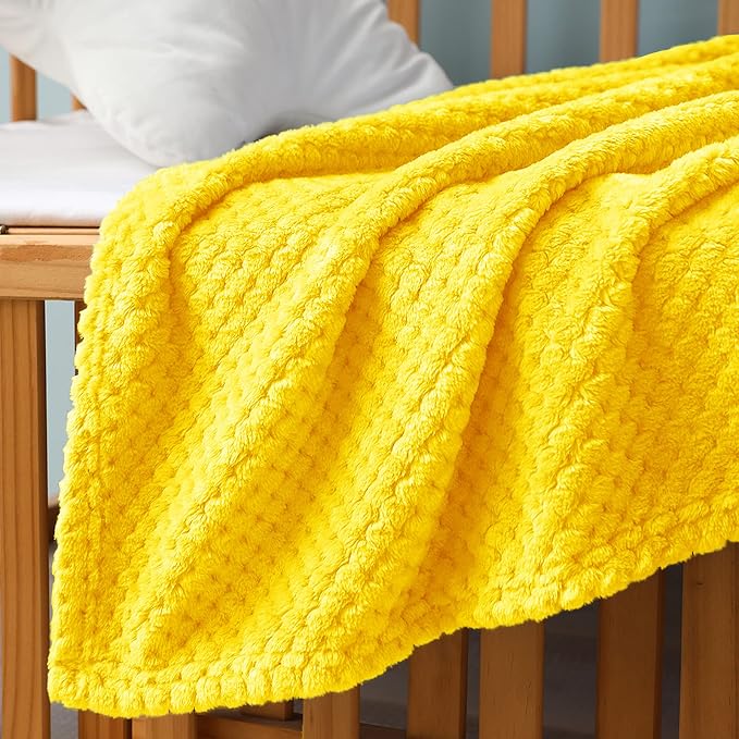 Exclusivo Mezcla Waffle Fleece Throw Blanket for Couch, Yellow | Lightweight Soft Blanket for Sofa, Bed, Living Room, Plush Fluffy Throw for Home Decor, Travel, All Season, 40x50 Inches