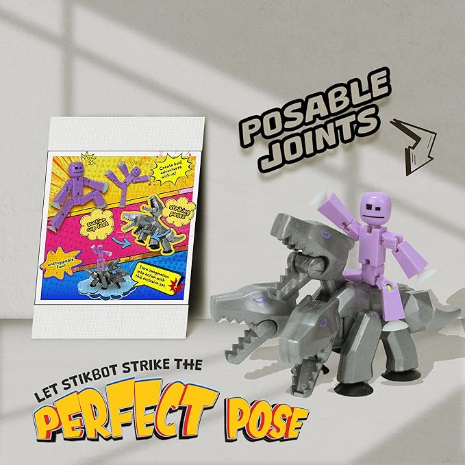 Zing StikBot & Mega Monster Stop-Motion Animation Pack – Exclusive Lavender Purple StikBot + Silver Cerberus Figure, Creative Toy for Kids Age 4+