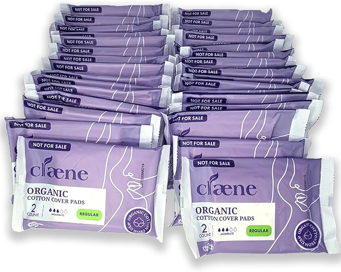 Claene Organic Cotton Cover Pads, Cruelty-Free, Menstrual Overnight Sanitary Pads for Women, Unscented, Breathable, Vegan, Organic Pads, Natural Sanitary Napkins with Wings- 64 Count Pack of 1