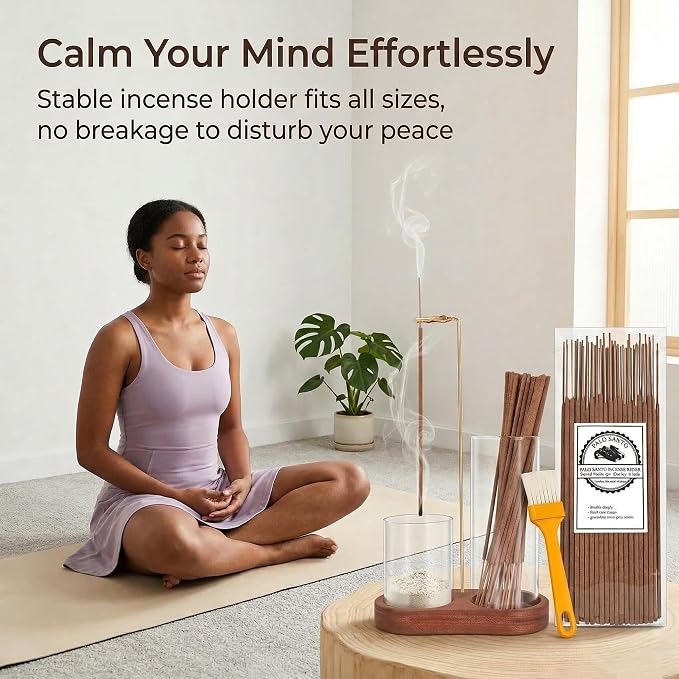 Incense Holder with 40 Pcs Palo Santo Incense Sticks - Incense Burner Holder with Glass Ash Catcher Relaxation, Purification, Meditation, Yoga Gift