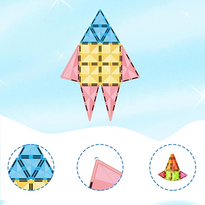 Magnet Tiles Building Block Toy Set Travel Size Mini Diamond Series Magnetic Construction Magnetized Connecting Blocks Promote Fun STEM Learning Child Brain Development for Ages 3+ EPM12