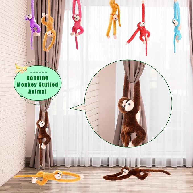 6 Pcs 24 Inch Stuffed Hanging Monkey Plush Hanging Monkey Doll for Jungle Forest Animal Theme Room Decorations, 6 Colors