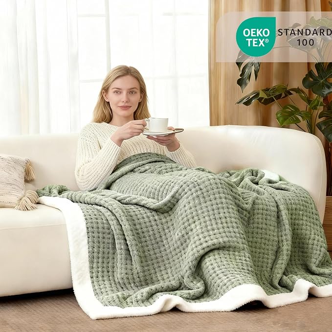 Soft Throw Blanket for Couch-Cozy Reversible Knitted Blankets | Lightweight Warm Fluffy Decor for Women, Mom, Her & Girls, Sofa, Chair, Bed, 50x60in, Pineapple Stitch,Sage Green