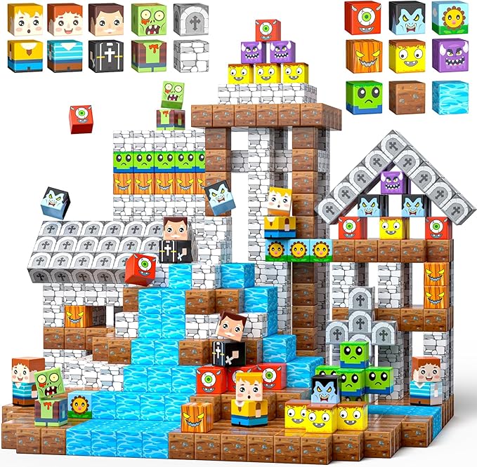 Upgraded Magnetic Blocks, 150Pcs Magnetic Building Blocks for Kids, Stacking Mine Block, Montessori Sensory Constructions Toys for Boys Girls Age 3 4 5 6 7 8 9 10 Christmas Birthday Easter Gifts