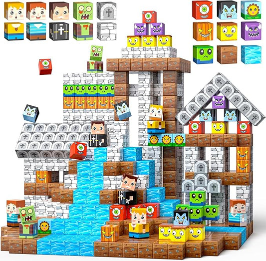 Upgraded Magnetic Blocks, 150Pcs Magnetic Building Blocks for Kids, Stacking Mine Block, Montessori Sensory Constructions Toys for Boys Girls Age 3 4 5 6 7 8 9 10 Christmas Birthday Easter Gifts