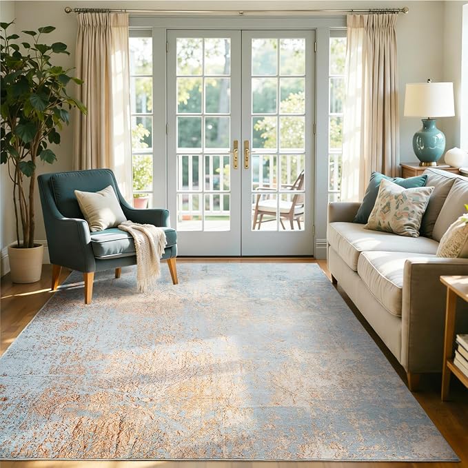 5x7 Ft Area Rugs for Living Room, Soft Non-Slip Washable Rugs Modern Abstract Pattern Carpet for Bedroom Indoor Floor Nursery Home Decor (Blue)